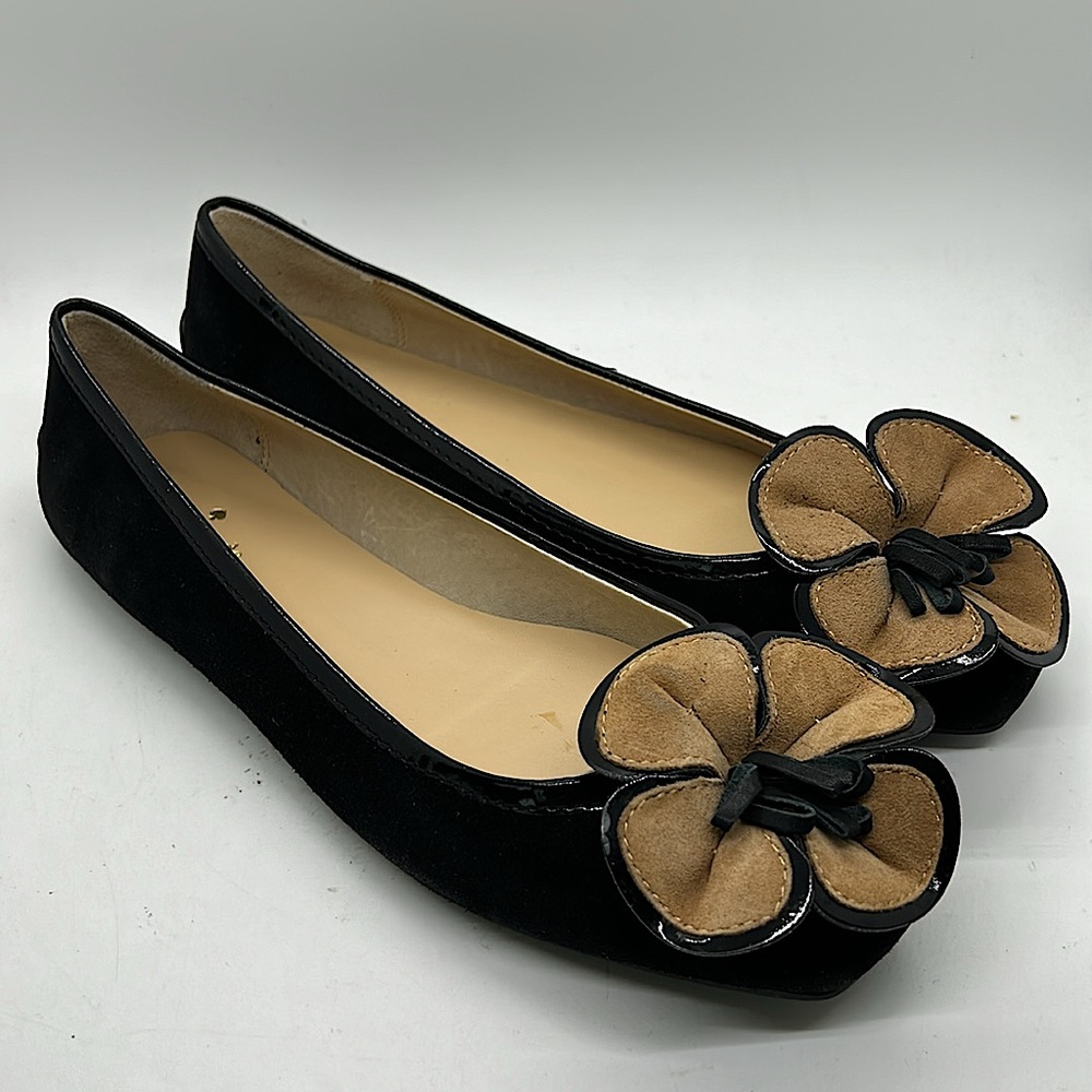 Kate Spade New York Black/Tan Suede Flower Ballet Flats Shoes **Size 6.5** 🌸🌸 - Picture 1 of 6